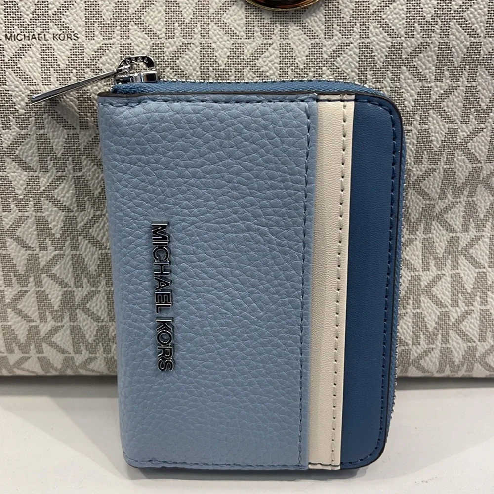 Michael Kors Jet Set Travel Medium Zip Around Color-Block Wallet Pale Blue Mul
